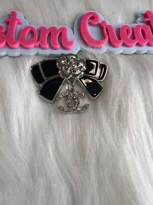 Black & Silver Bow CC Brooch