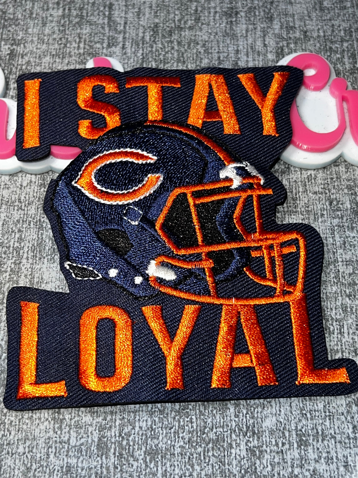 Navy Blue Orange “I Stay Loyal” Helmet Embroidered Iron-On Patch – Game Day Statement Applique