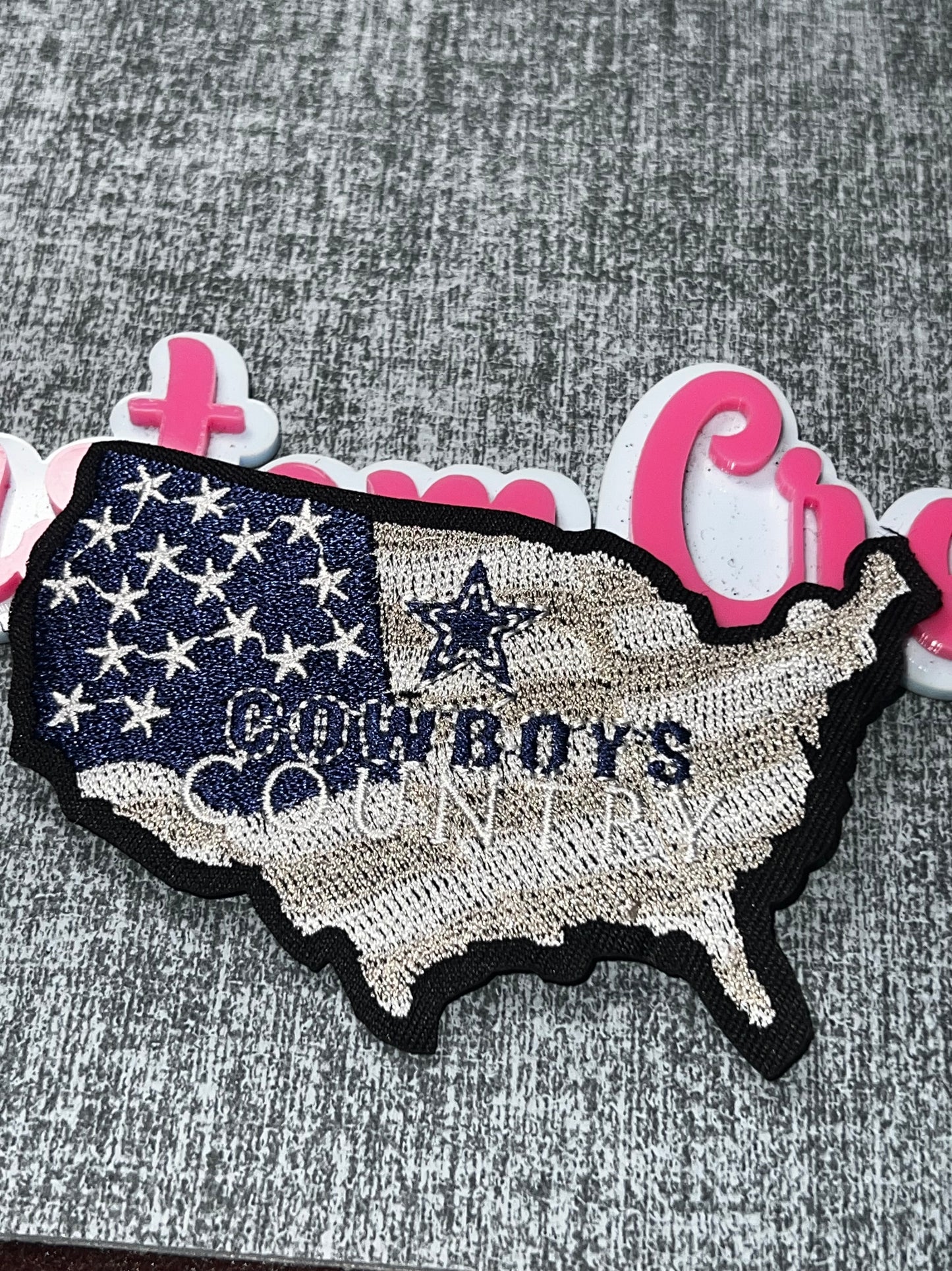 Navy Silver Map Embroidered Iron-On Patch | Stars and Letter Statement Appliqué