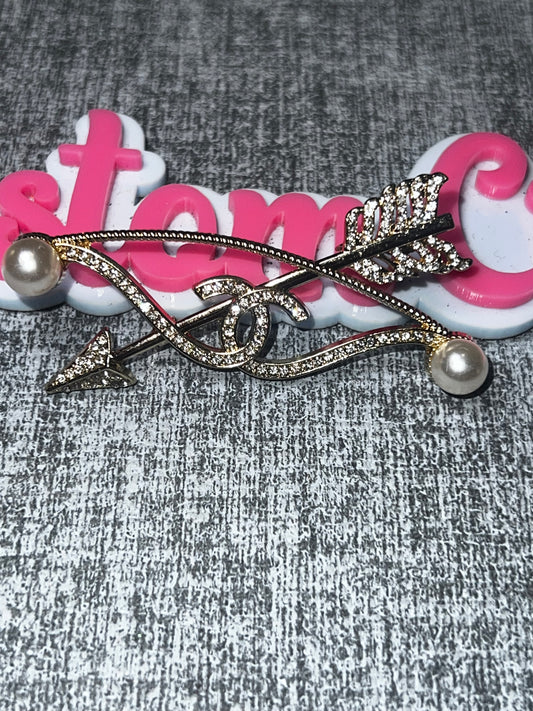 Gold Arrow Pearl Fashion Brooch Pin | Rhinestone Arrow Brooch | Elegant Decorative Lapel Pin