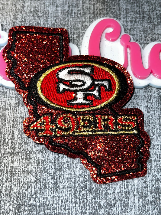 Red Glitter Oval Letter State Embroidered Iron-On Patch | Statement Appliqué