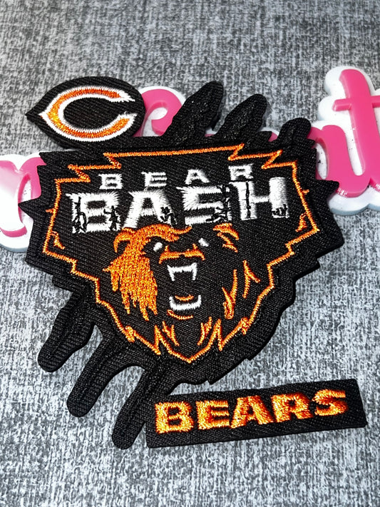 Orange Bear Face Embroidered Iron-On Patch | Bold Animal Graphic Appliqué
