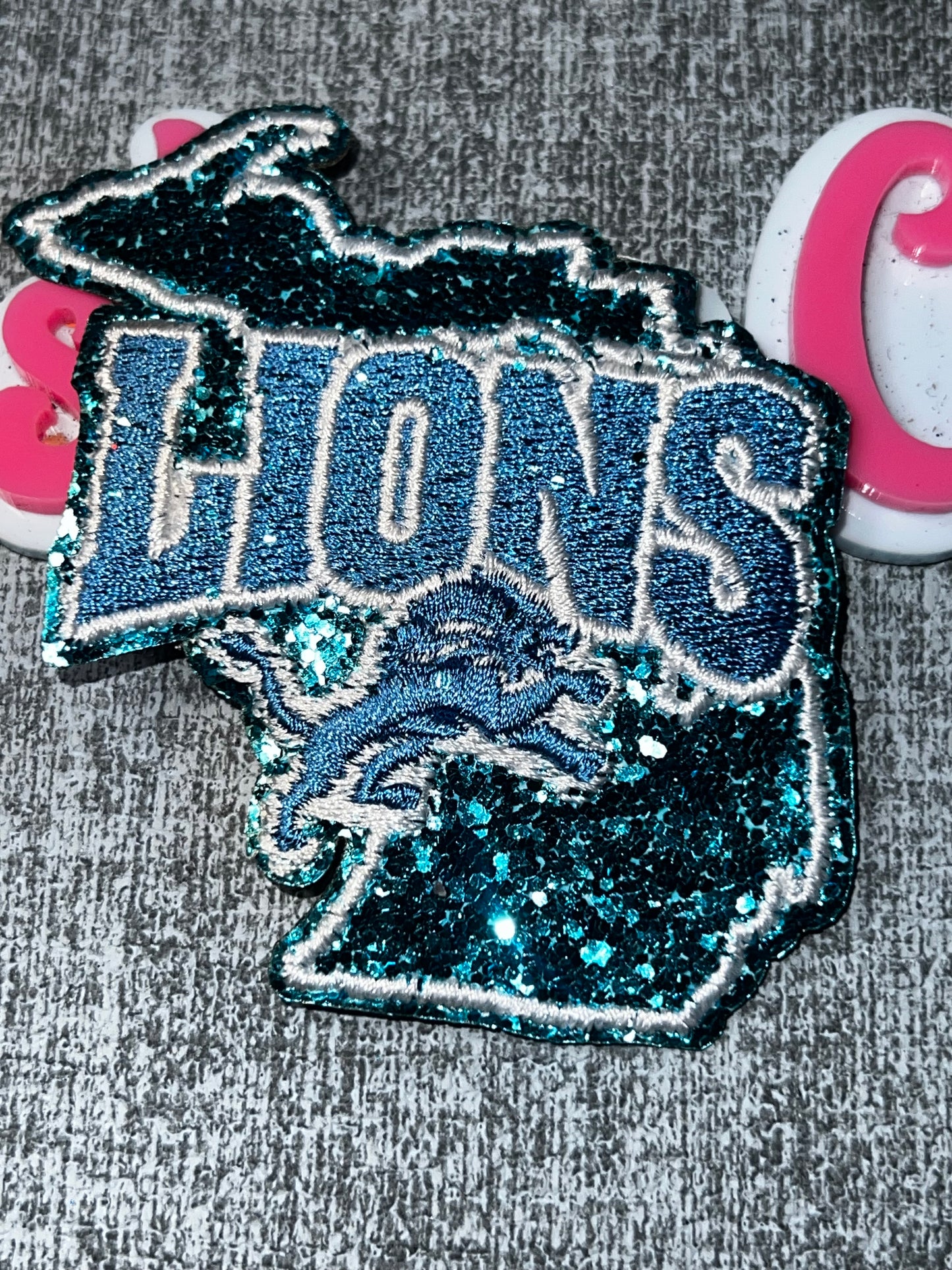 Blue Glitter Lion State Embroidered Iron-On Patch | Statement Appliqué