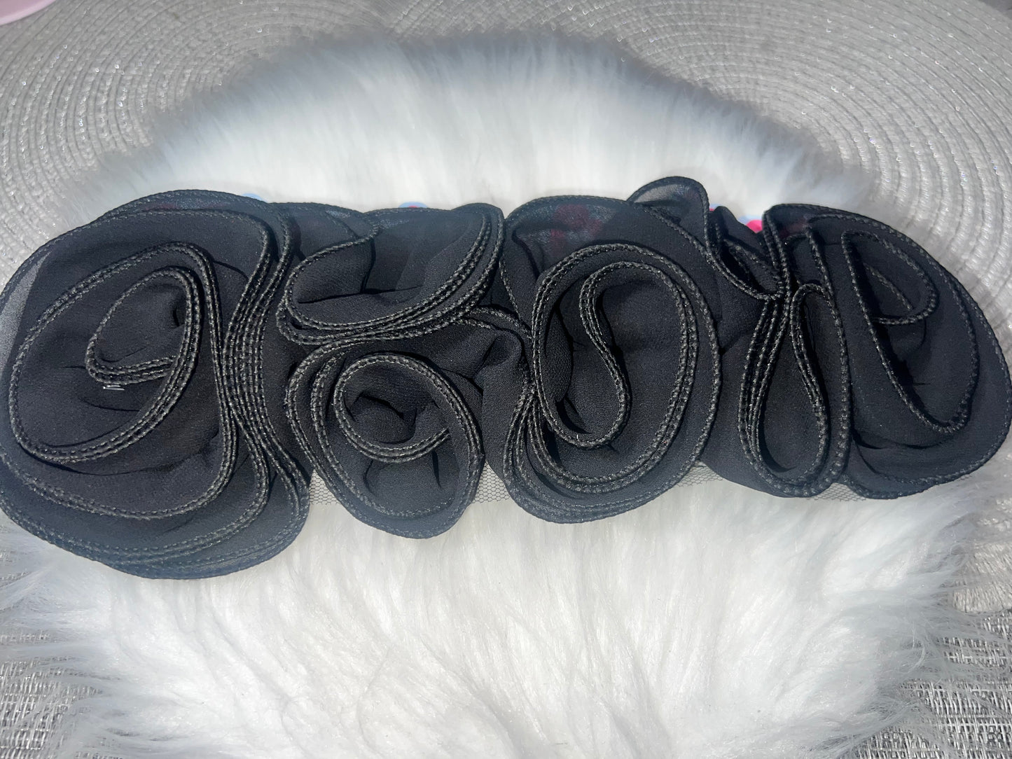 Black 3D Chiffon Flower Trim