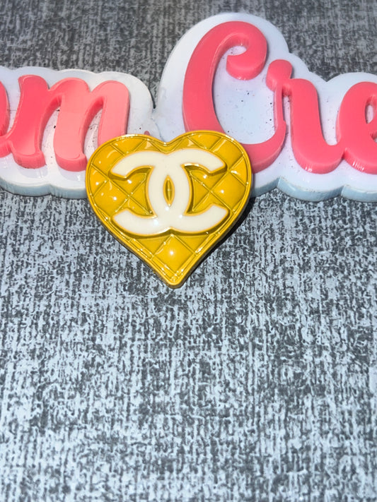 Yellow Heart Double C Charm – Quilted Luxe Flat Back Metal Charm
