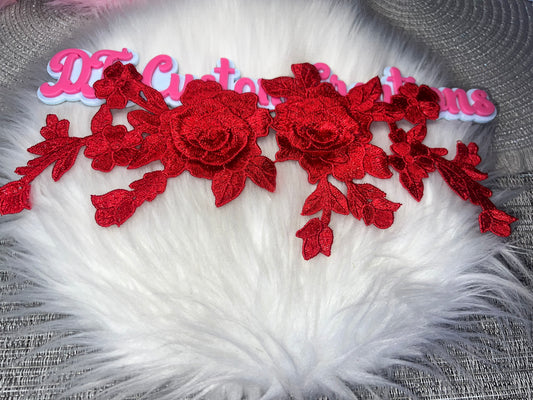 Red 3D Floral Lace Appliqué