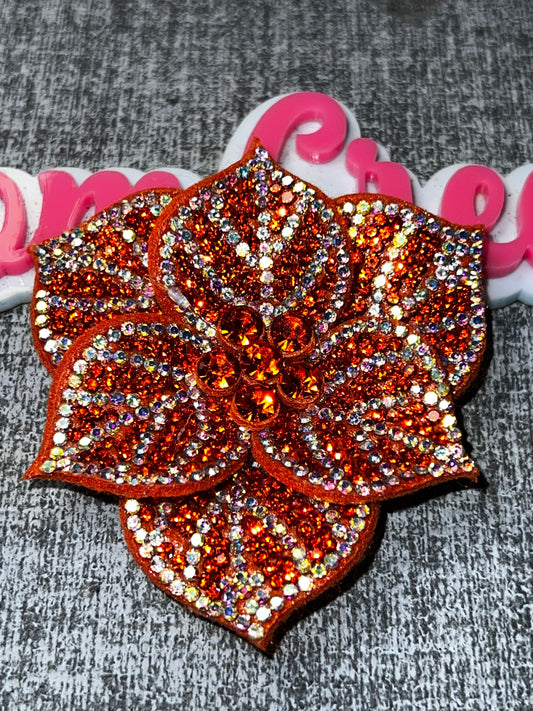 Orange Rhinestone Flower Applique – Crystal Floral Embellishment Patch