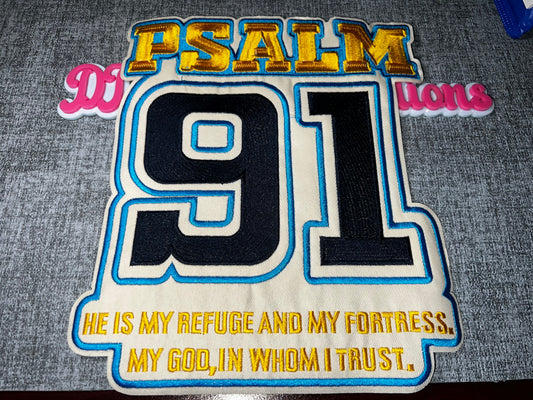 Luxe Psalm 91 Embroidered Statement Patch – Gold, Black & Blue Faith Patch (Large)