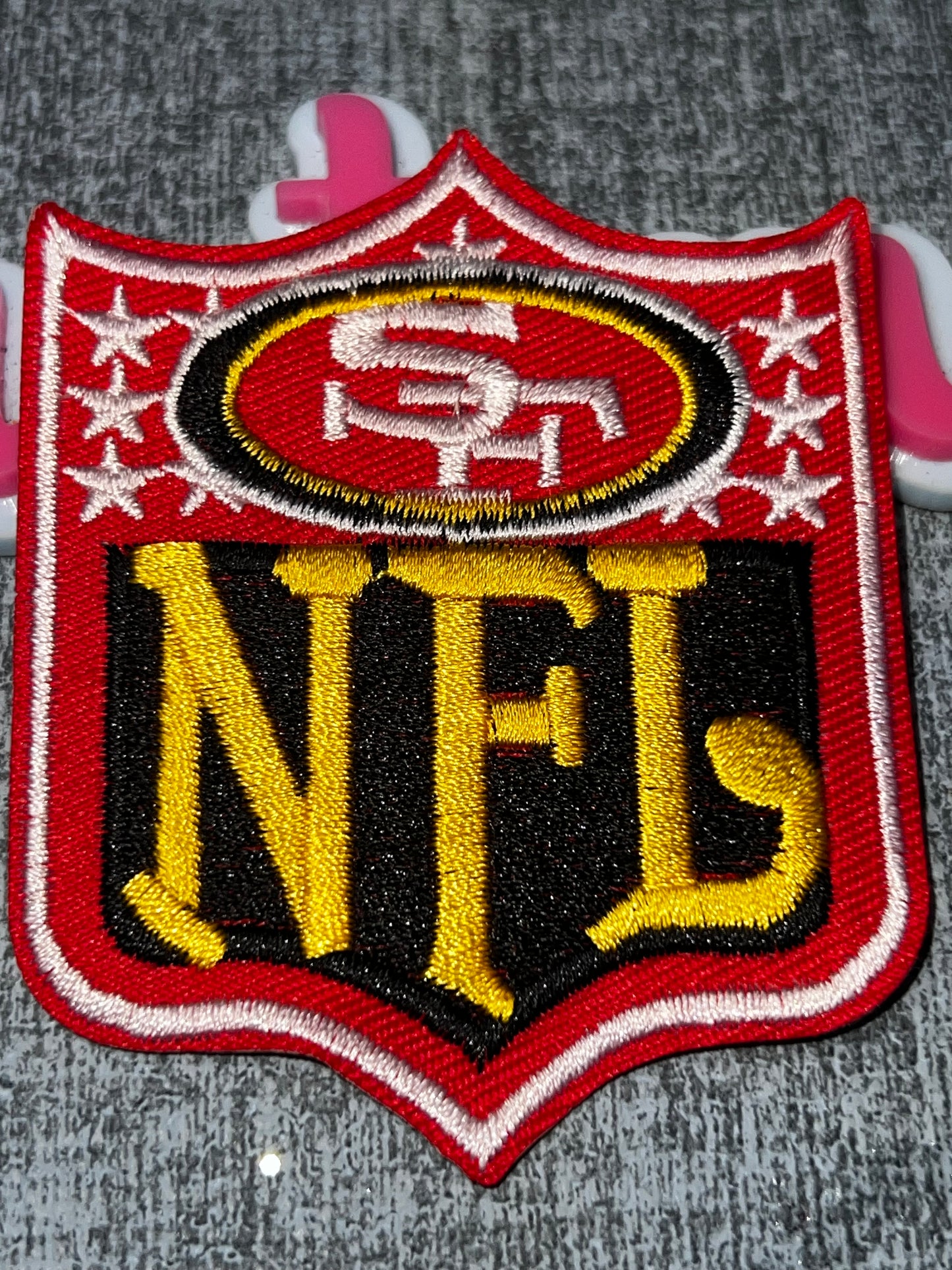 Red Gold Shield Embroidered Iron-On Patch | Statement Appliqué