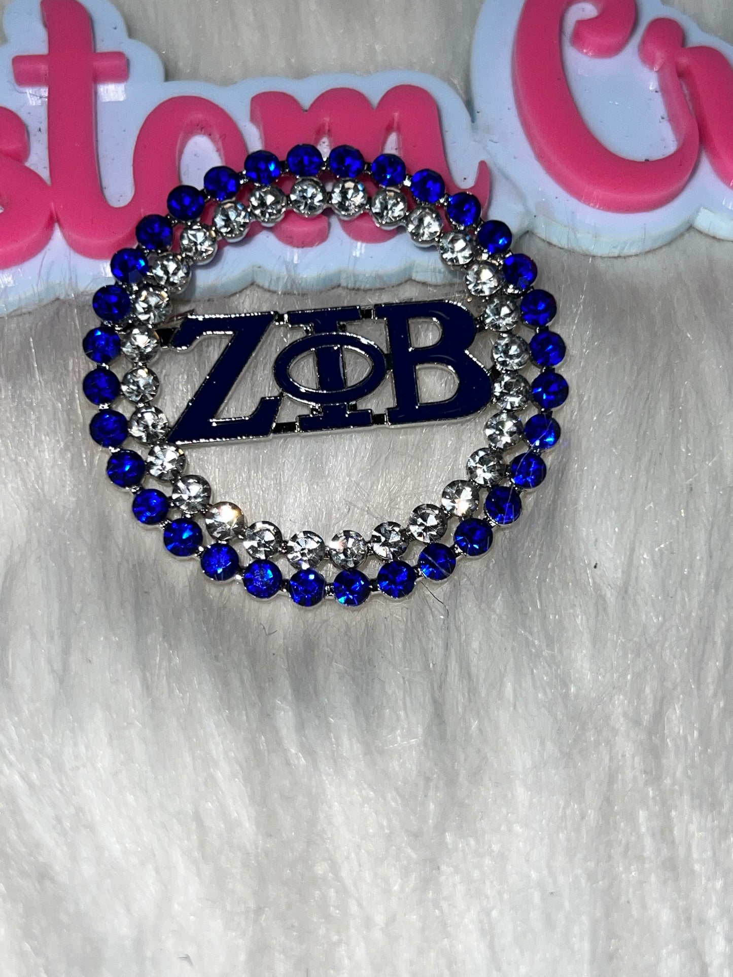 ΖΦΒ Blue & Clear Zeta Rhinestone Circle Brooch