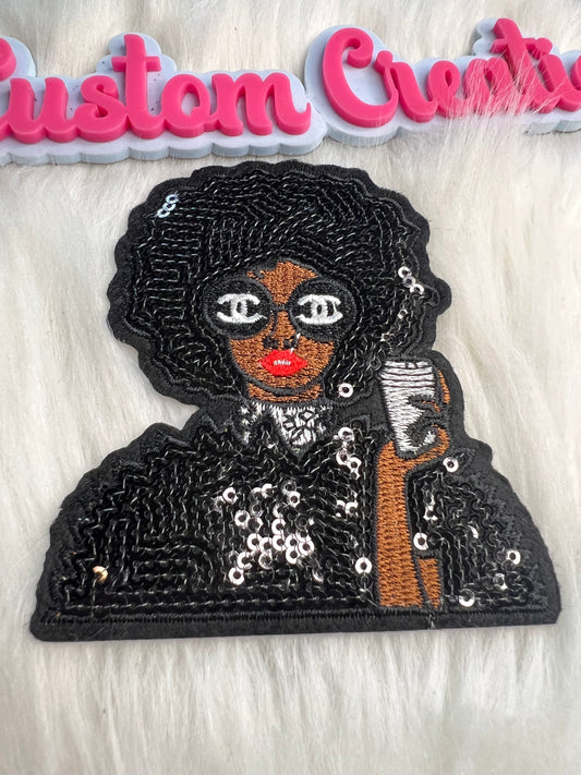 Sequin small CC lady with coffee