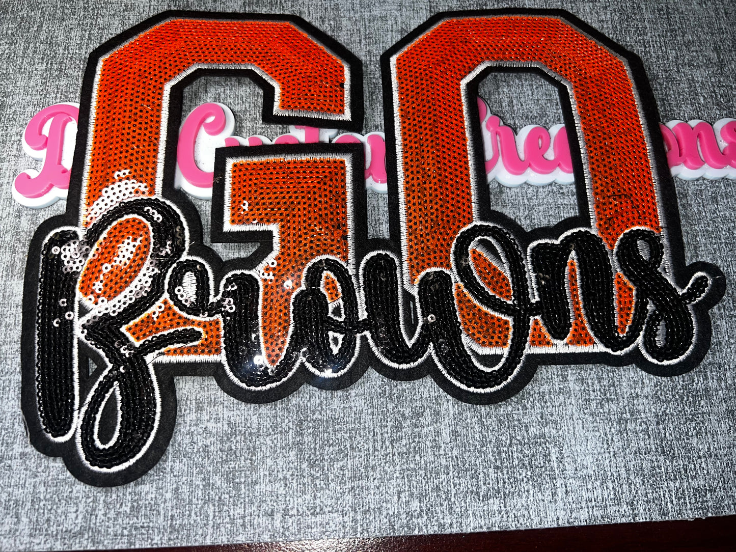 Orange GO Script Sequin Patch – Oversized Embroidered Iron-On Applique