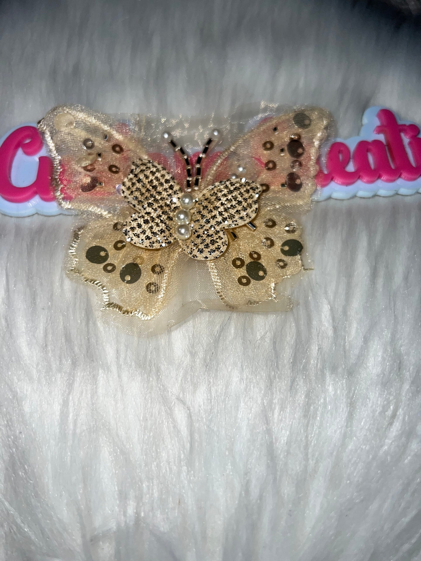 🦋✨ Gold Sequin & Pearl Layered Butterfly