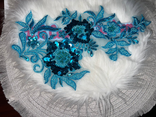 Teal Sequin Floral Appliqué Patch