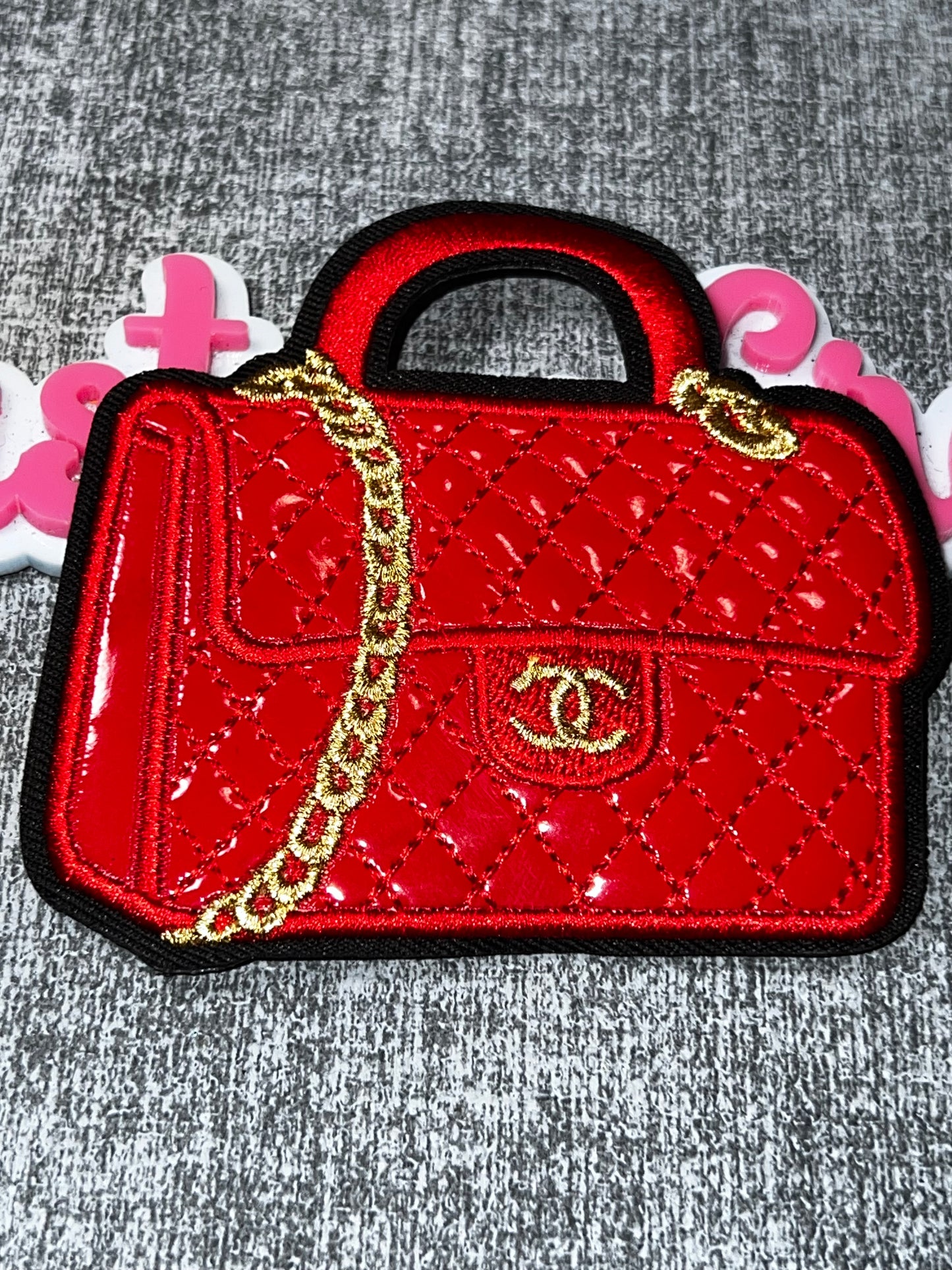 Red Quilted Handbag Patch – Gold Chain Fashion Iron On Applique