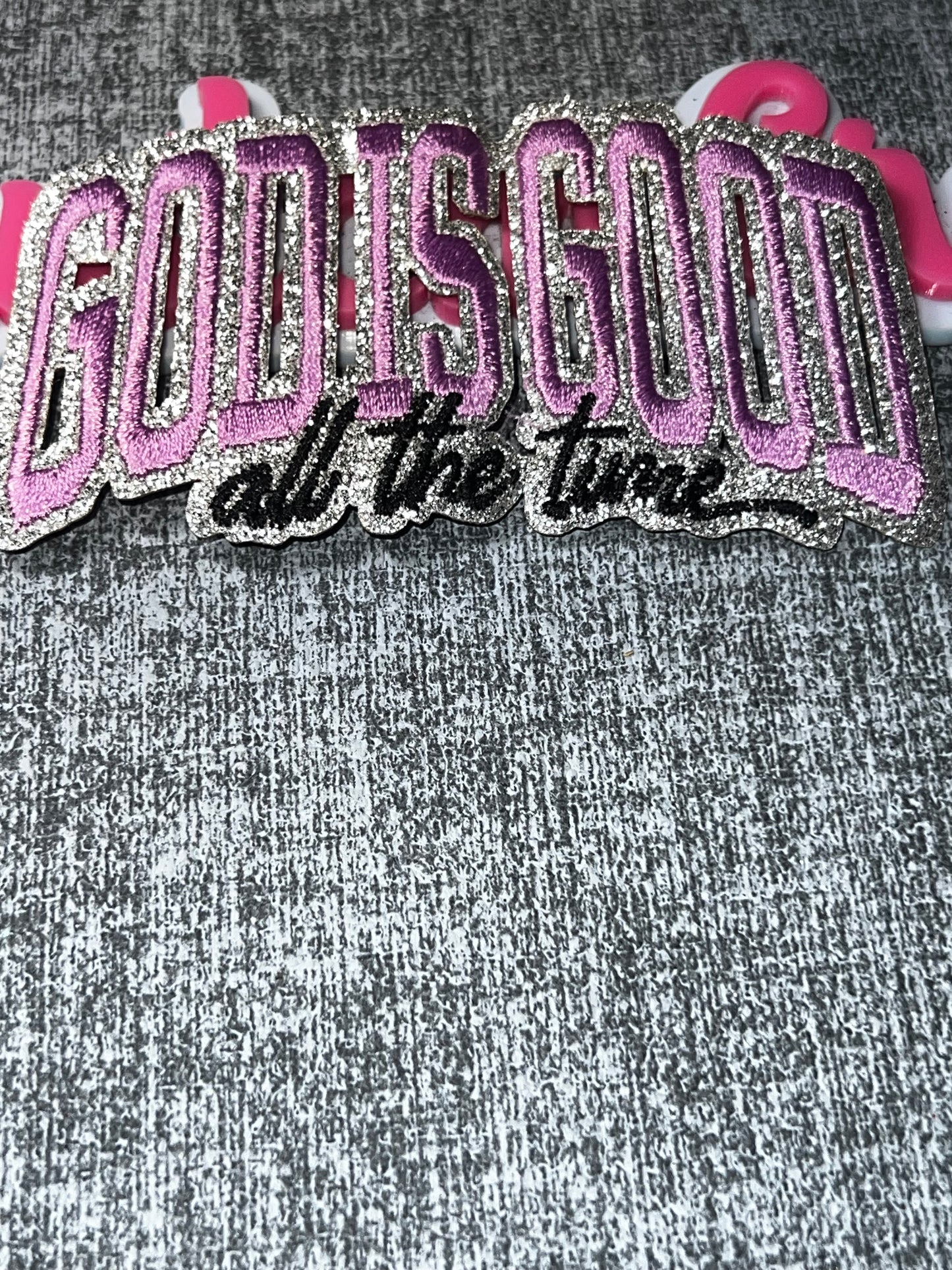 God Is Good Lavender Glitter Statement Patch – Embroidered Iron-On Applique