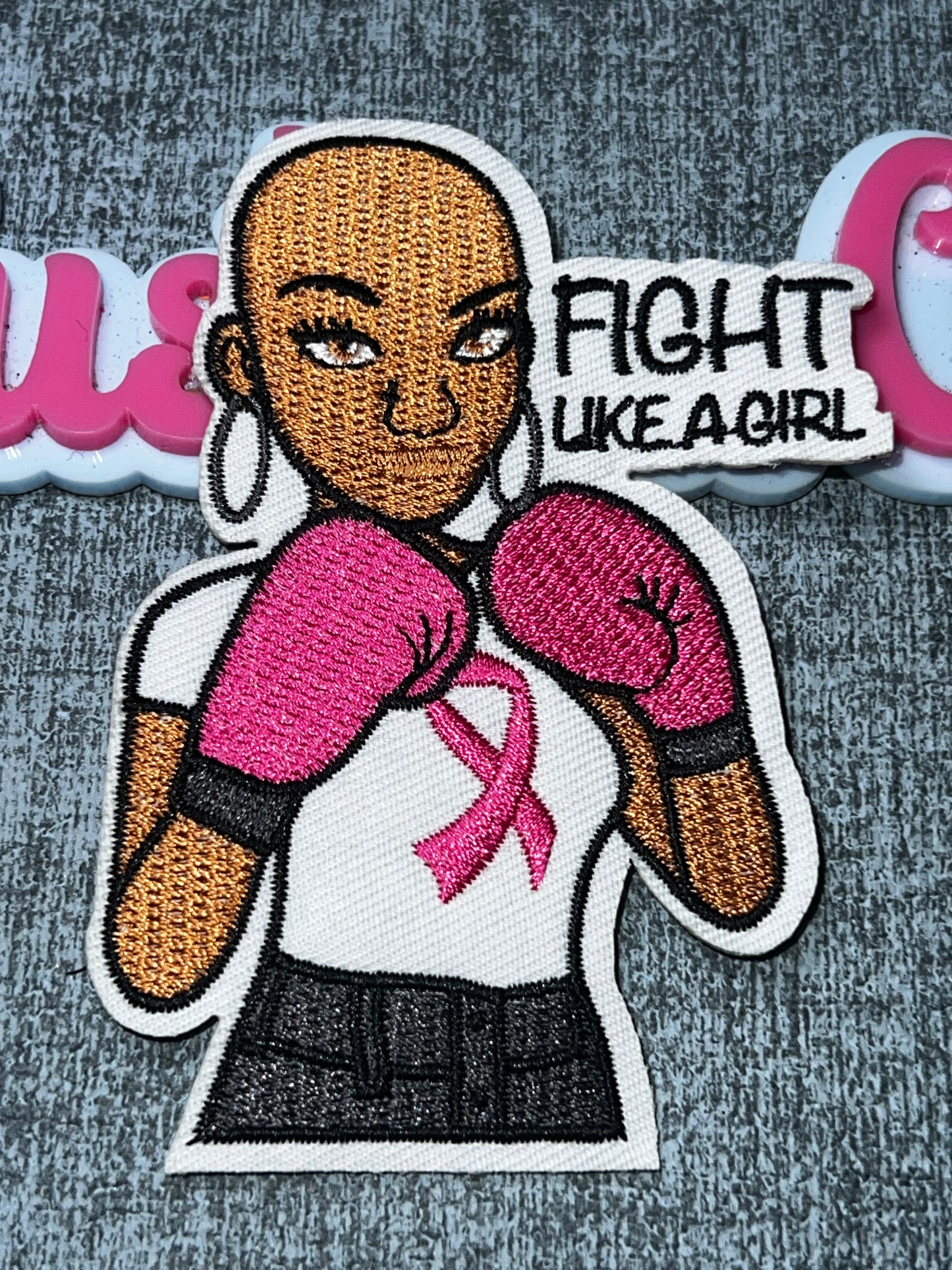 Fight Like a Girl Boxer Breast Cancer Awareness Patch – Embroidered Iron On Applique