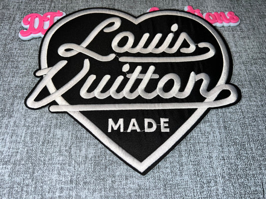 Black & White Script Heart Iron-On Patch – Statement Patch for DIY Crafts