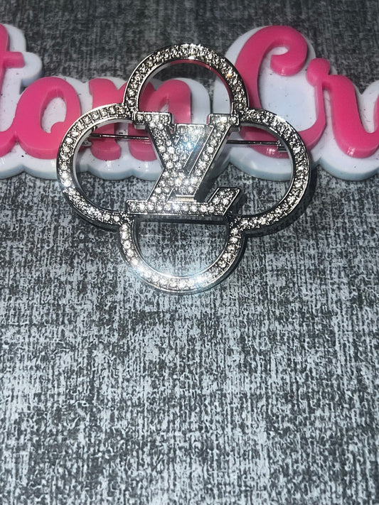 Silver Crystal Floral Monogram Brooch Pin | Elegant Fashion Lapel Pin