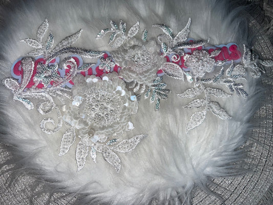 White Sequin Floral Appliqué Patch