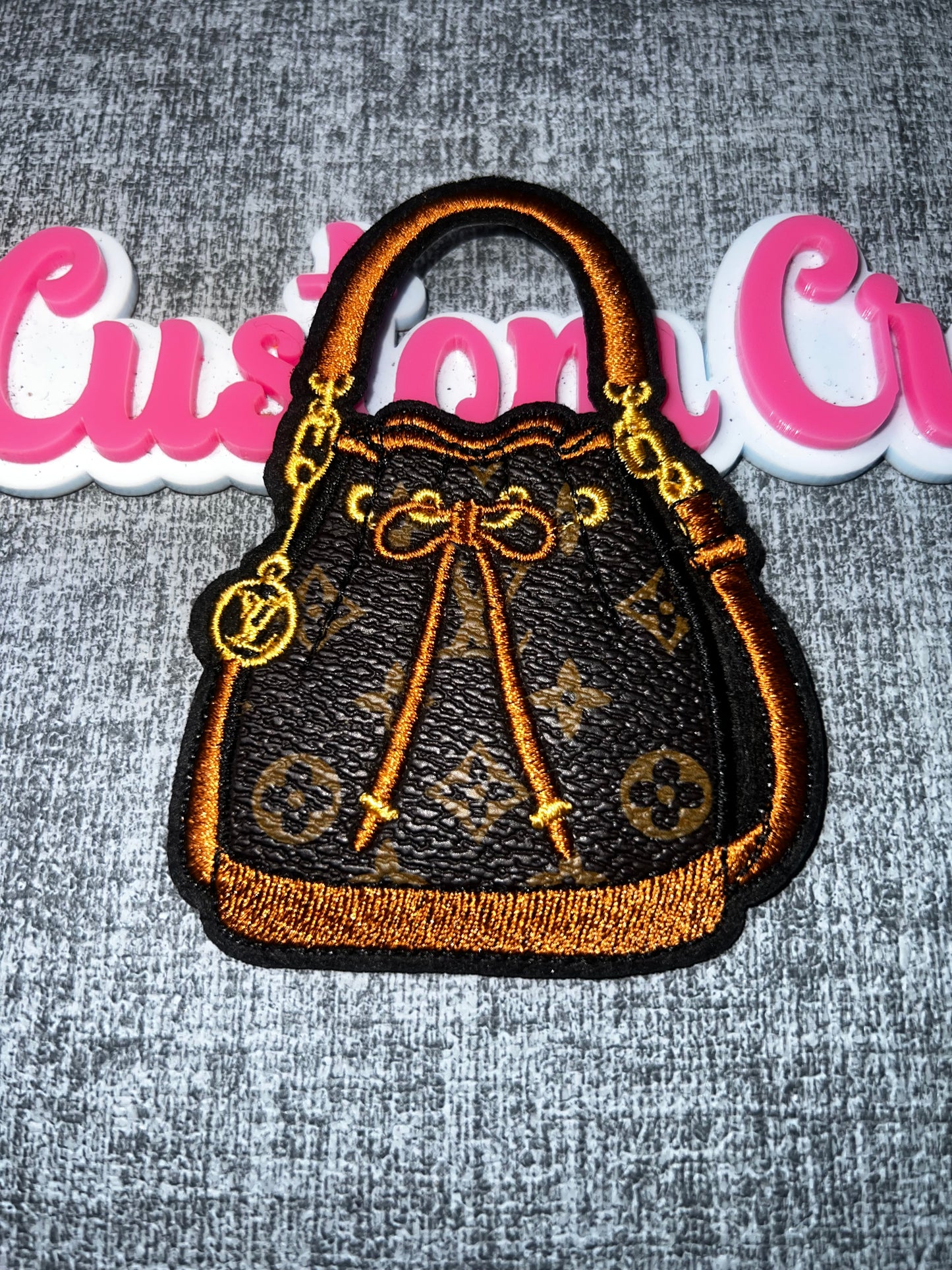 Classic Monogram Drawstring Handbag Embroidered Iron-On Patch – Fashion Purse Applique