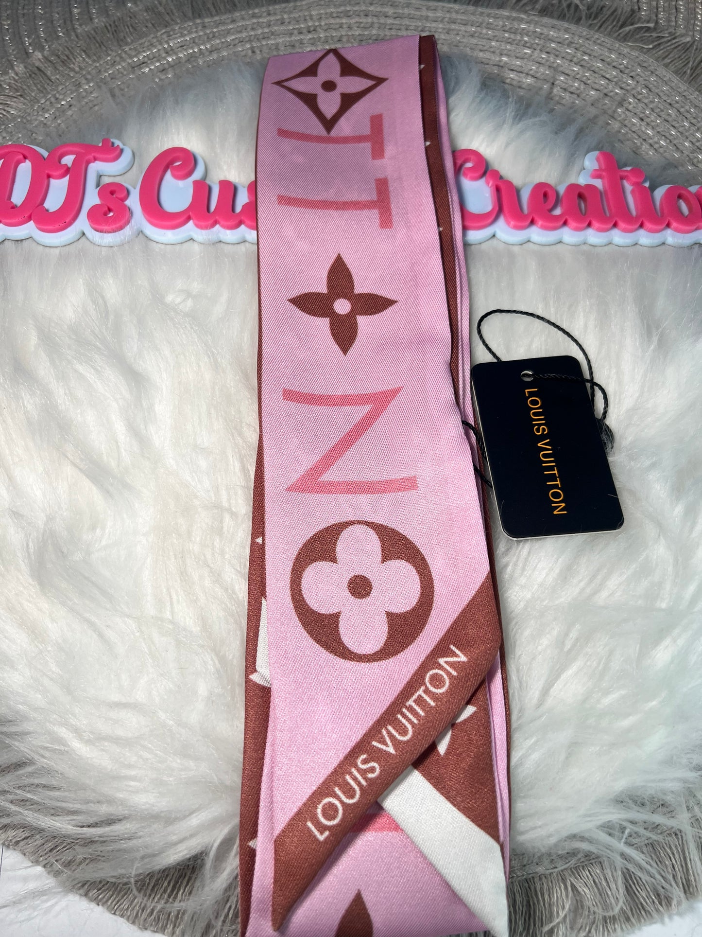 🌸 Louis Vuitton-Inspired Pink & Brown Monogram Scarf