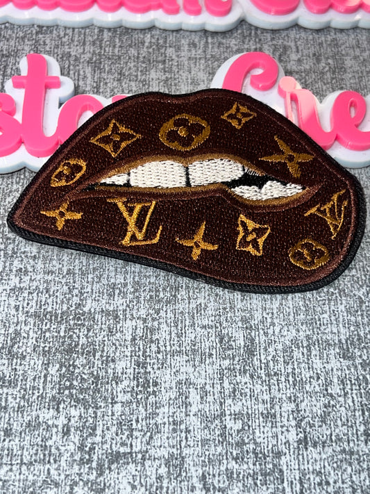 Brown Lips Iron-On Patch – Embroidered Fashion Patch for DIY Projects