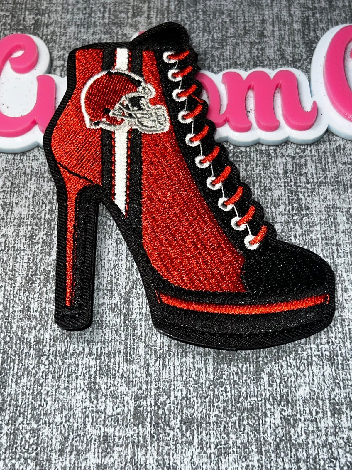 Orange Black High Heel Sneaker Boot Sports Patch – Embroidered Iron On Applique