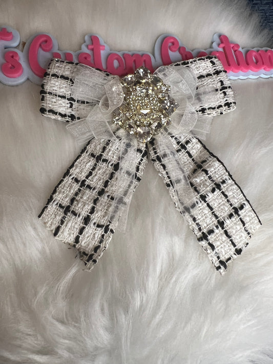 Black White Gold Dior Rhinestone Brooch