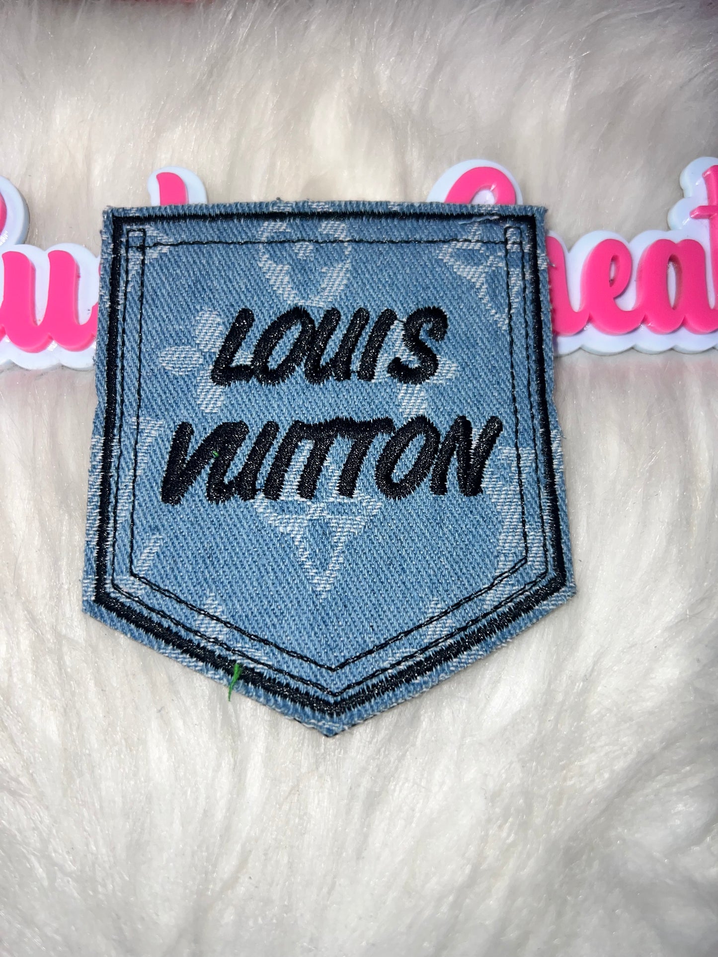 Light Denim Luxe Script Pocket Patch