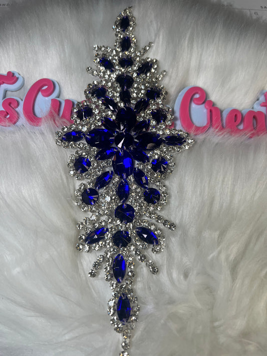 Blue Siver Crystal Iron-On Appliqué (3” x 9”)