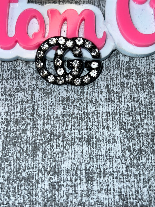 Black Rhinestone Logo Charm – Luxe Iced Statement Charm for DIY Crafts