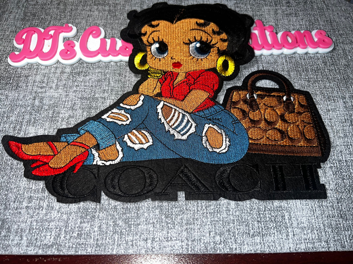 Fashion Doll Embroidered Iron-On Patch | Stylish Girl Appliqué with Handbag