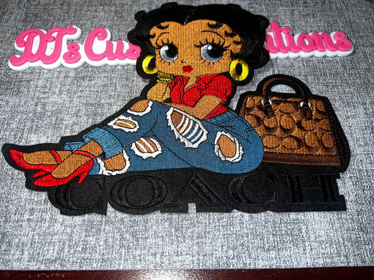 Fashion Doll Embroidered Iron-On Patch | Stylish Girl Appliqué with Handbag