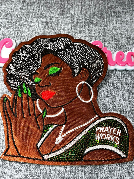 Prayer Works Green Glam Patch – Embroidered Iron On Applique Medium