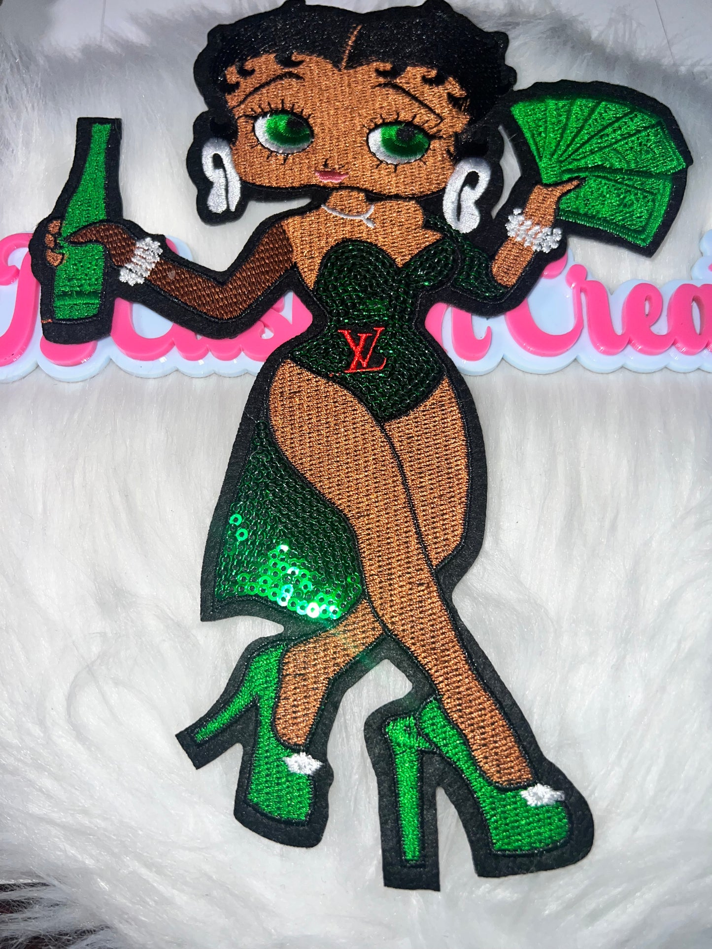 💚💵 Money Diva Betty Green Glam Iron-On Patch