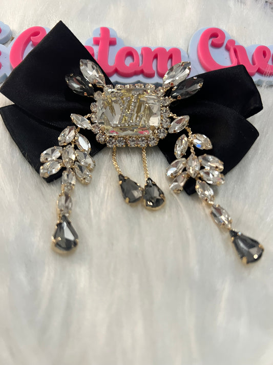 Black LV Bling Bow tie Brooch