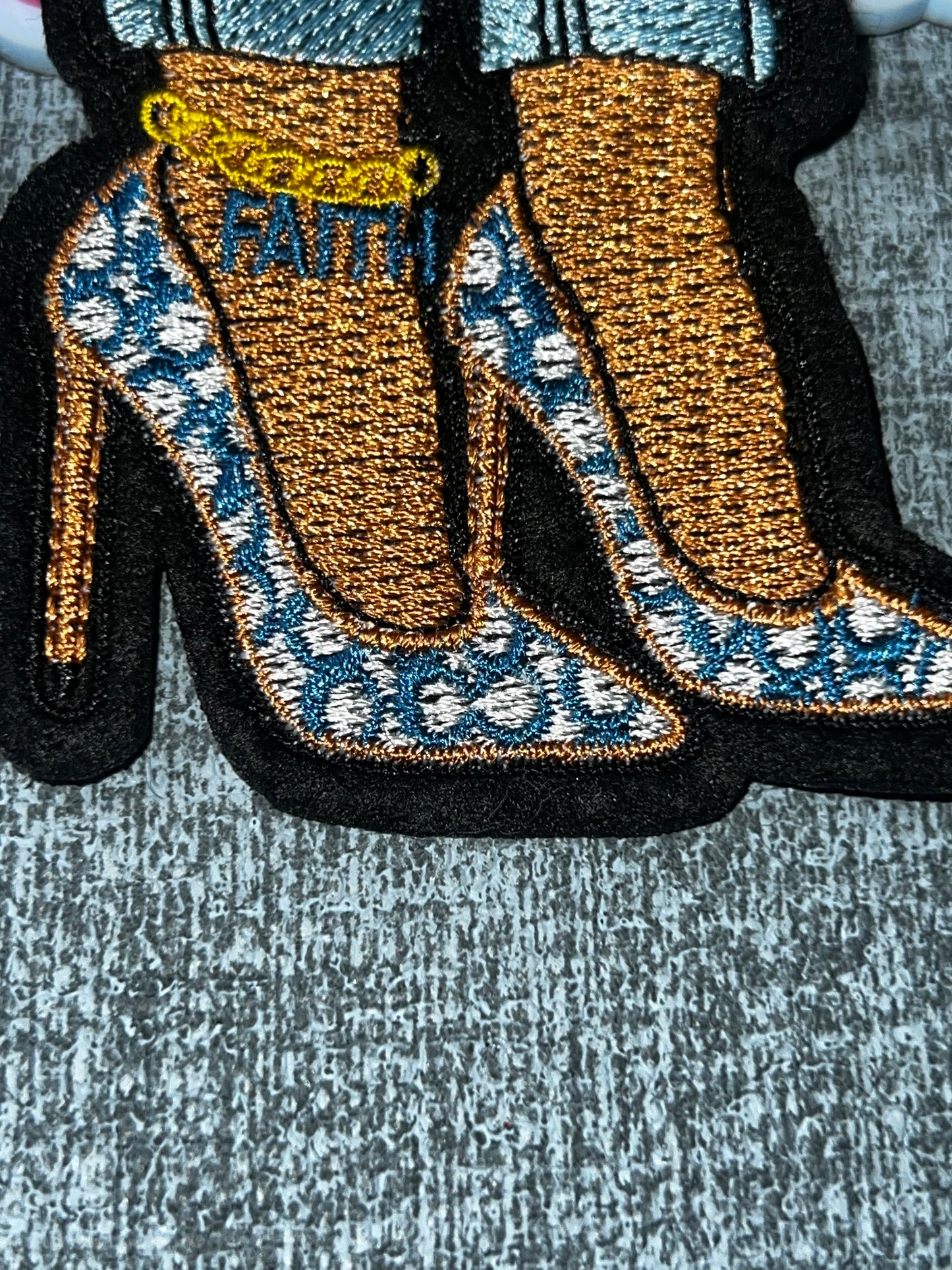 Walking By Faith Blue High Heel Patch – Embroidered Iron-On Applique