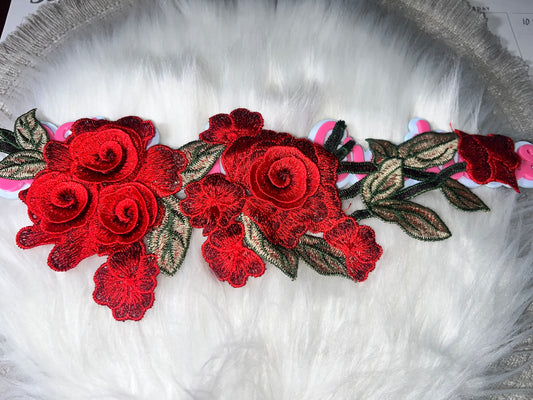 True Red 3D Rose Floral Appliqué