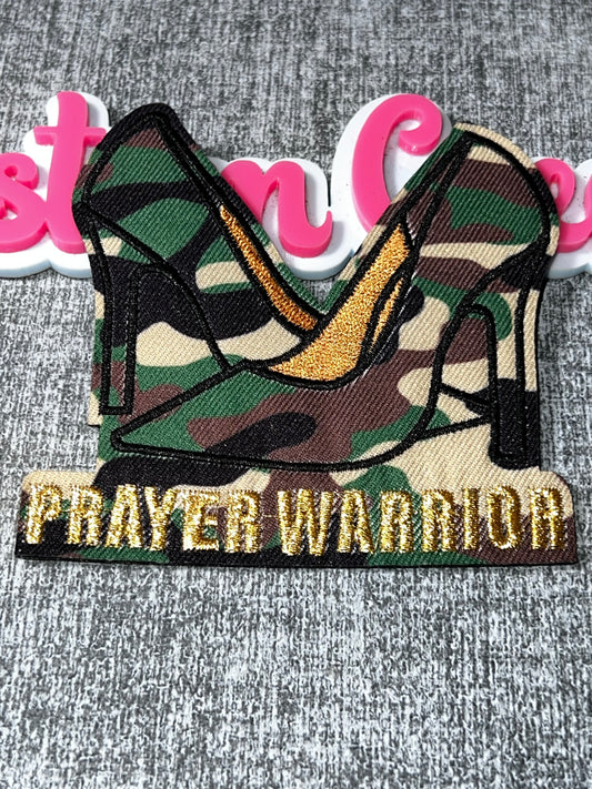 Prayer Warrior Heels Patch – Camo Fashion Statement Iron On Patch – Approx. 4x4 Inches