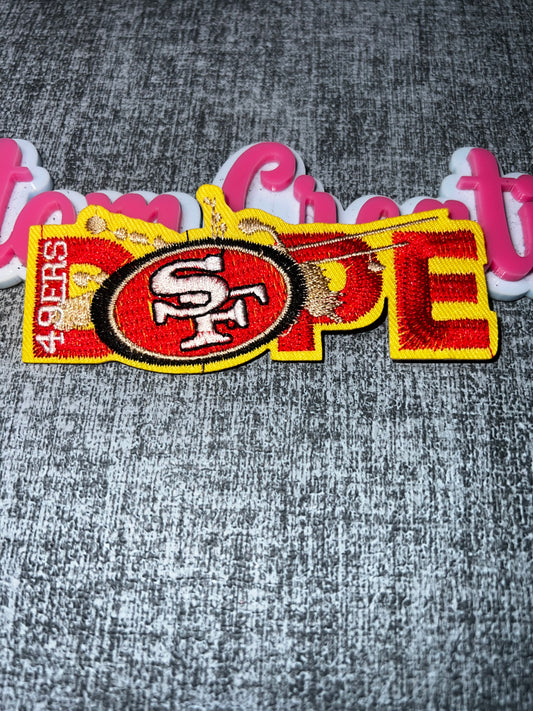 Gold Red Statement Embroidered Iron-On Patch | Decorative Appliqué