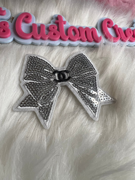 Sequin Silver CC bow