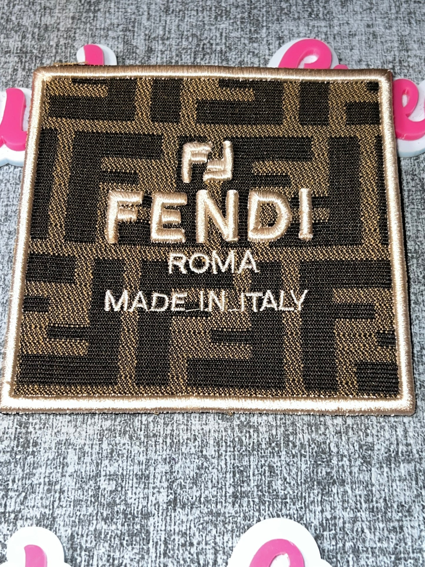 Geometric Rectangle Patch Tag – Pocket Fashion Applique | Brown, Black, Gold | Fabric