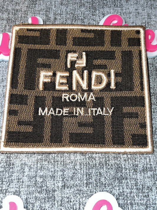 Geometric Rectangle Patch Tag – Pocket Fashion Applique | Brown, Black, Gold | Fabric