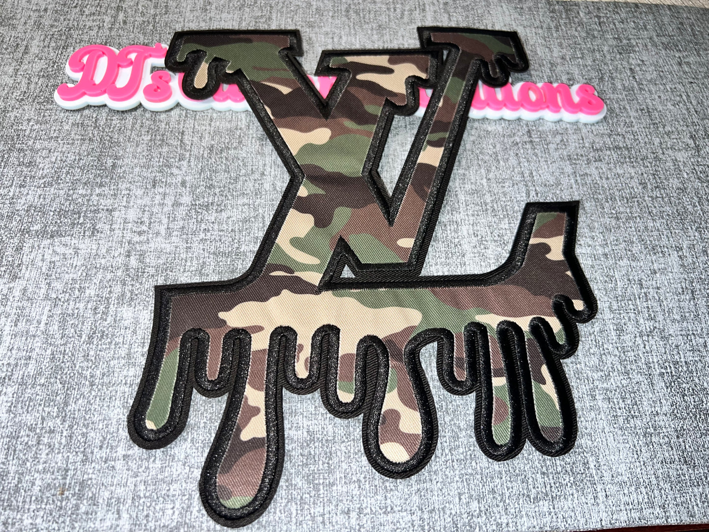 Camouflage Letter Script Iron-On Patch – Luxe Embroidered Statement Patch for DIY Clothing & Accessories