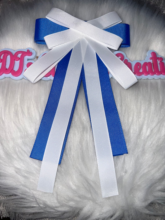 Royal Blue & White Ribbon Bow Brooch Zeta colors