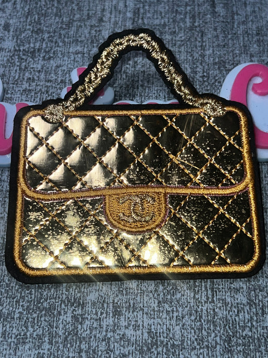 Metallic Gold Quilted Hint Lavender Handbag Embroidered Patch – Fashion Decorative Applique
