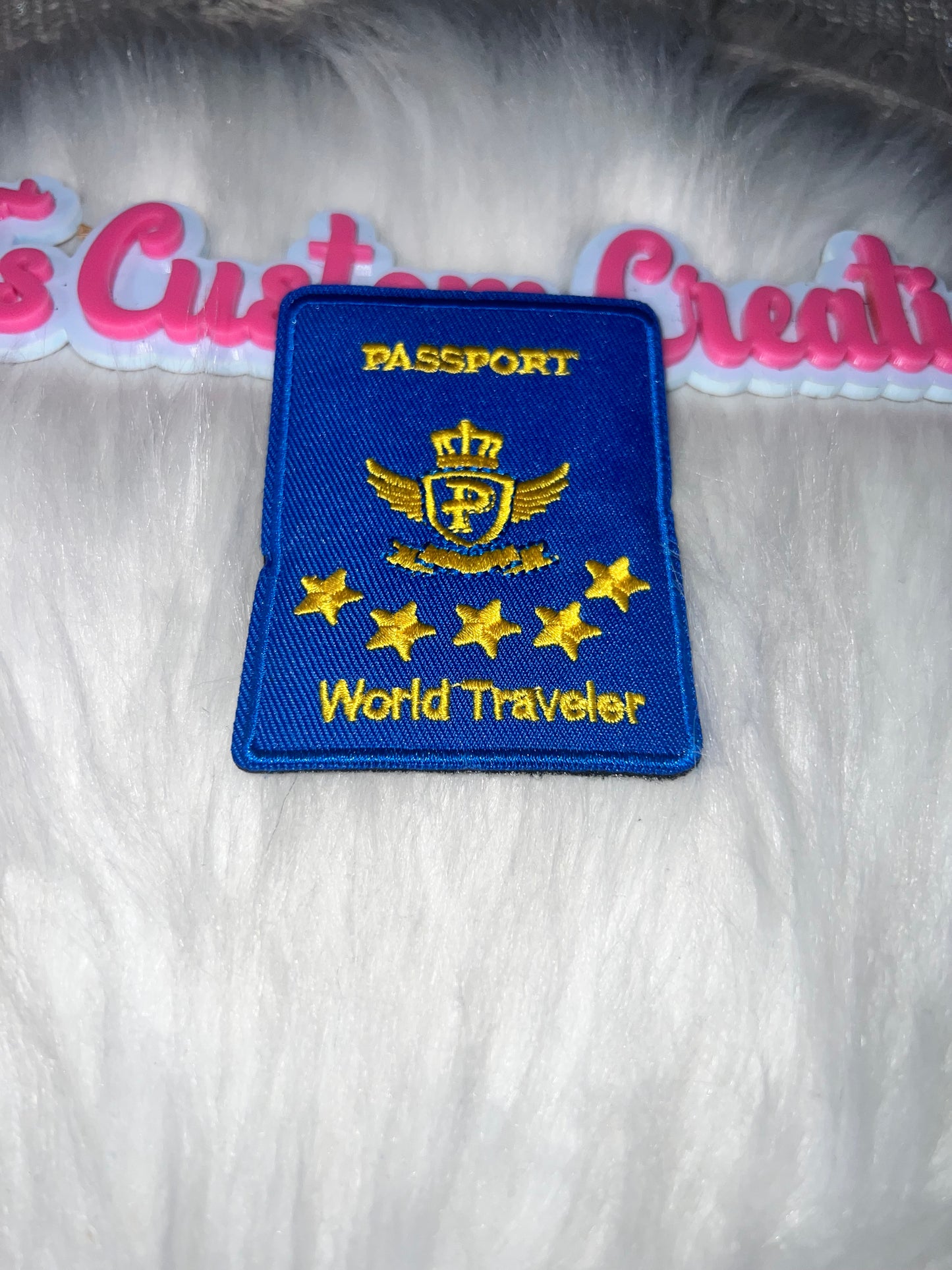 . Passport “World Traveler” Patch – Blue & Gold