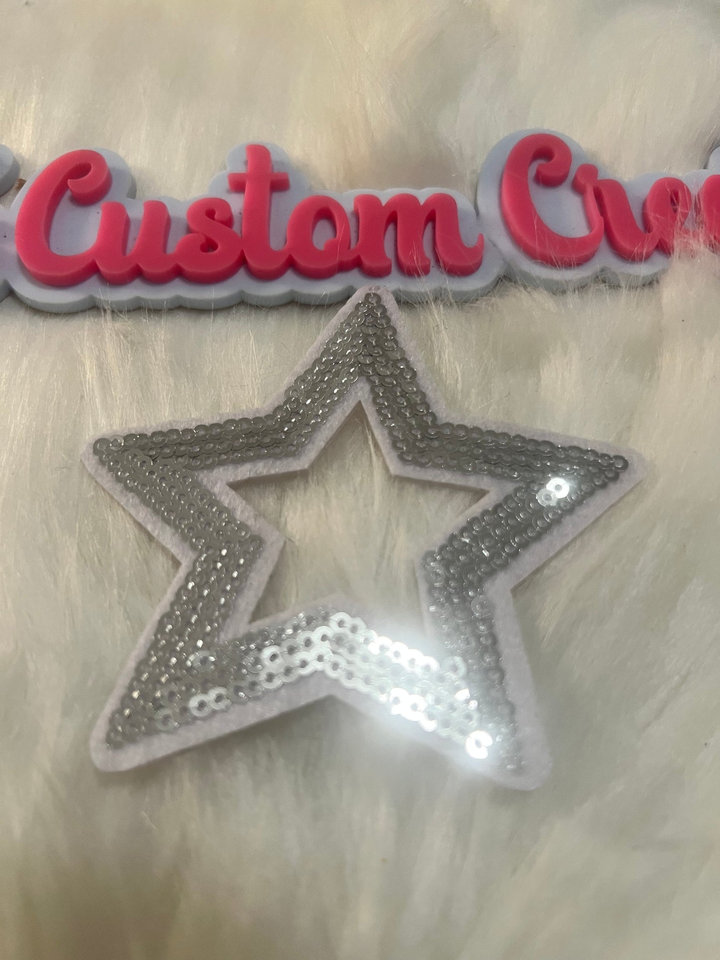 Sequin Silver trim white Star