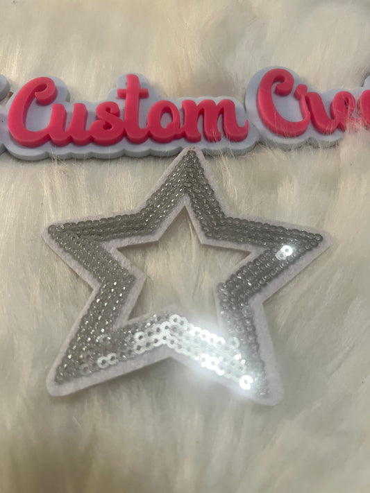 Sequin Silver trim white Star